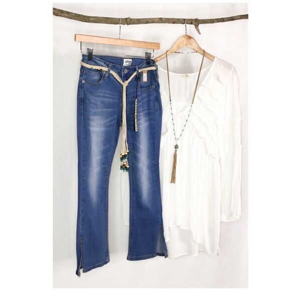 STONE Washed Cropped 5 Pocket Stretch Kick Flare Jean - Picture 9 of 10